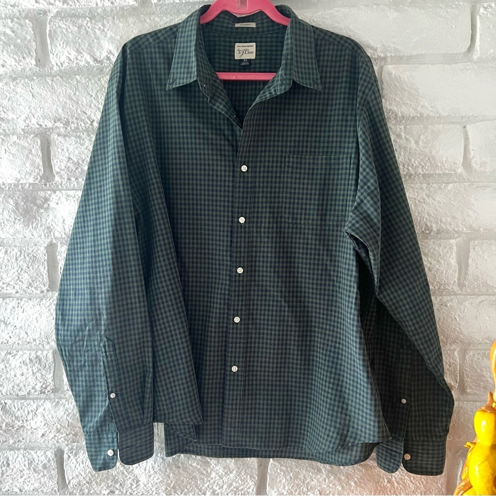J Crew Green Navy Classic Cotton Shirt XL